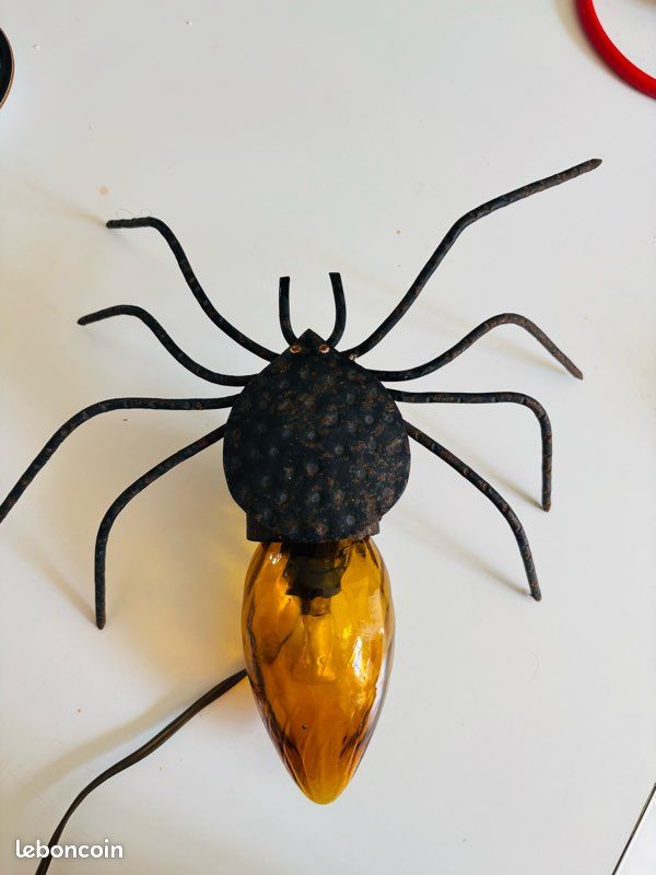 Ancienne lampe araignée fer forgé et verre (image 1)