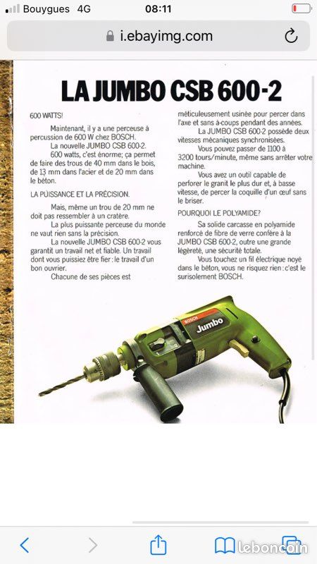 Perceuse Vintage Bosch Csb 600-2 - Occasion, Fonctionnelle, Outil Ancien De Collection