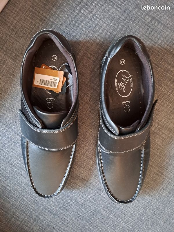 Mocassins homme Megis Casual noirs en cuir T43 (image 1)