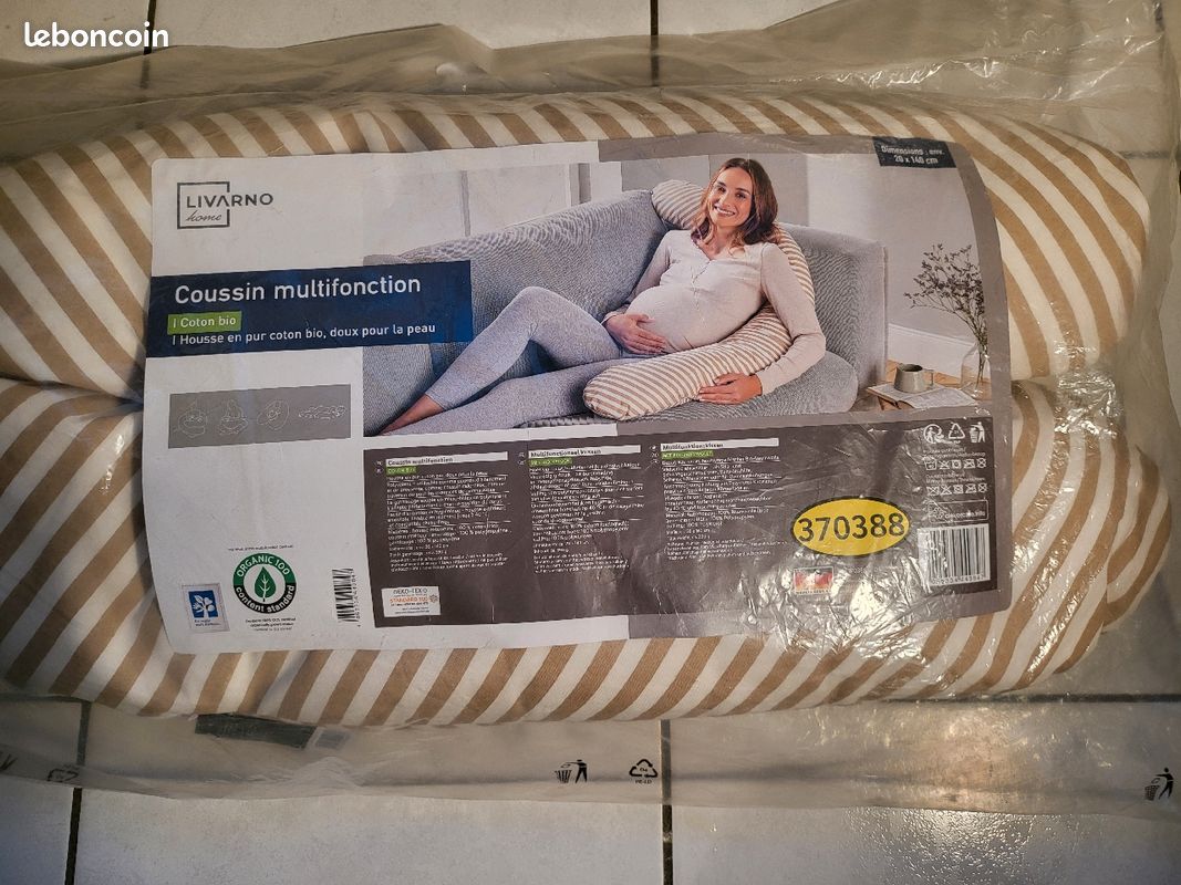 Livarno Coussin d'allaitement multifonction où coussin pour bébé Cotton bio
déhoussable pour l'entretien
vert dessin feuilles blanches,
blanc avec rayures maron (image 2)