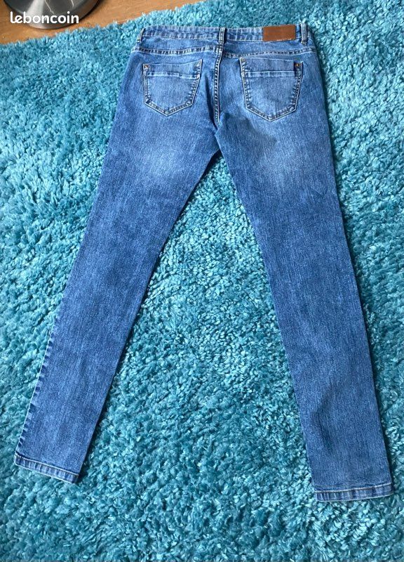 Jeans bleu délavé skinny Jennyfer en 38 taille basse (image 4)