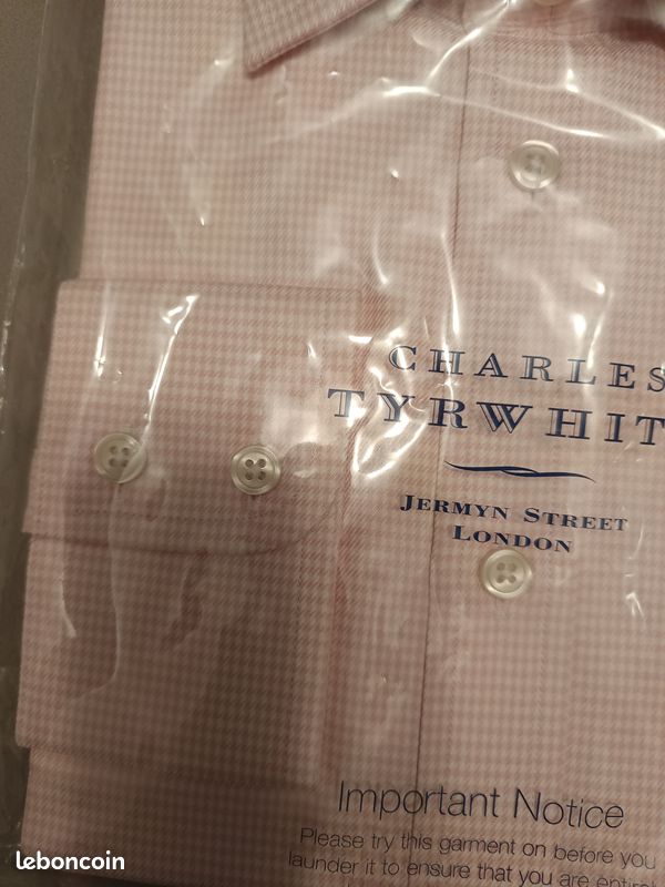 Chemise Homme Charles Tyrwhitt Rose à Carreaux Vitre - Taille M - Slim Fit - Occasion Très Bon État
