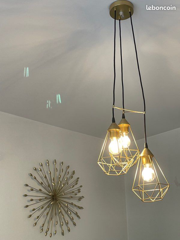 Lampe suspendue industrielle or 3 lampes (image 1)