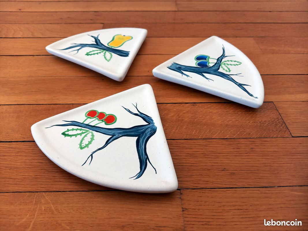 Lot de 3 Coupelles Plates Céramique Terre Cuite Emaillée Mate Vintage Années 60 (image 2)