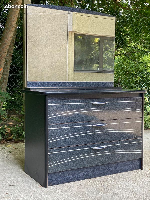 Commode vintage gris bleu avec 3 tiroirs (image 4)