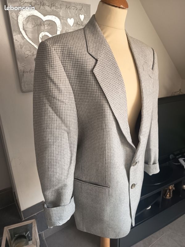 Blazer à carreaux tons gris en laine vintage taille 38 (image 2)