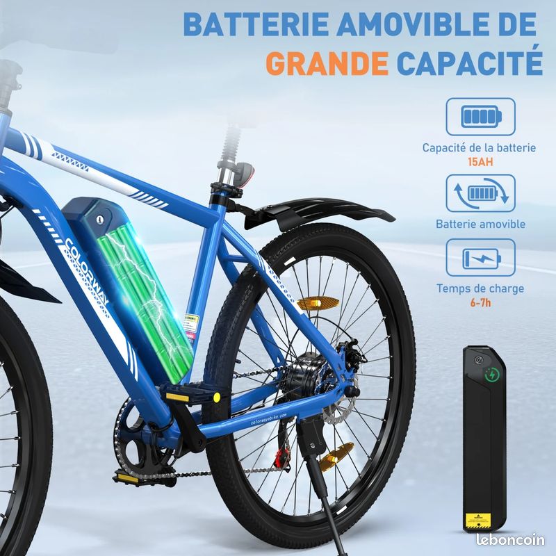VTT électrique Adulte 26 Pouces – 36V 15Ah Batterie Amovible – Moteur 250W – NEUF