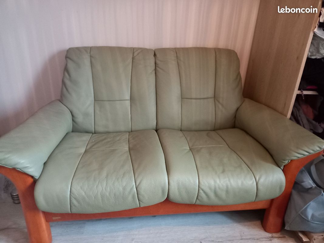Fauteuil 2 places cuir vert (image 2)