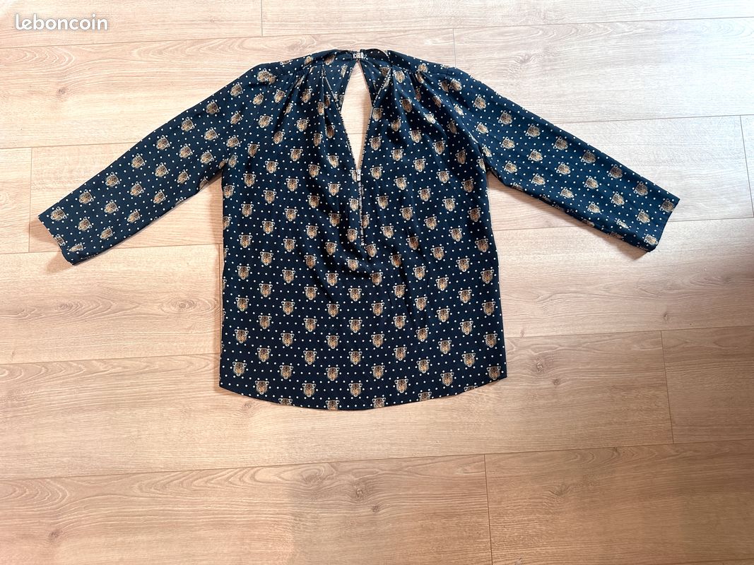 Blouse Sandro En Soie Et Dentelle écru - Taille 3, Très Bon état Occasion, Style Classique