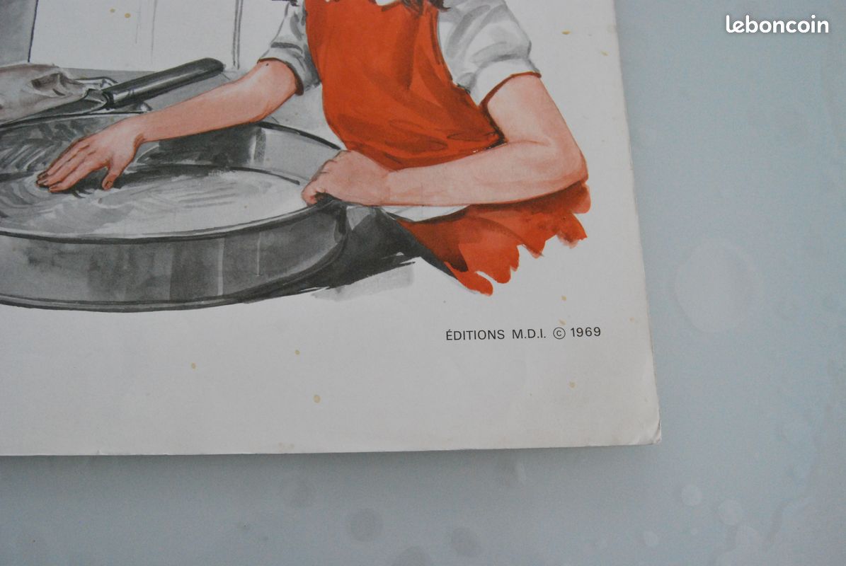 Ancienne affiche scolaire double face mère et fille préparant une tarte et une petite fille chez la crémière Ed MDI 1969 (image 4)