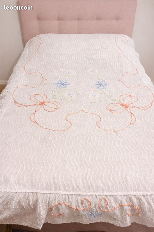 Lot De 16 Carrés Patchwork Vintage – Chenille Lavande Et Blanche – 6 Pouces – Couvre-lit