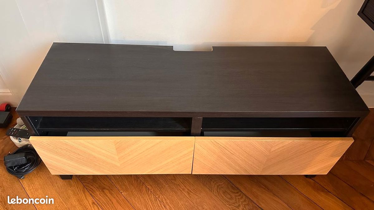 Banc et rangement TV Bestå avec portes Hedeciken, noir et bois (image 1)