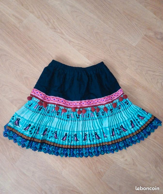 Jupe Ethnique Femme Isan - Taille XL-L-M - Coton Tissé Main - Rouge/Bleu - Neuve De Thaïlande