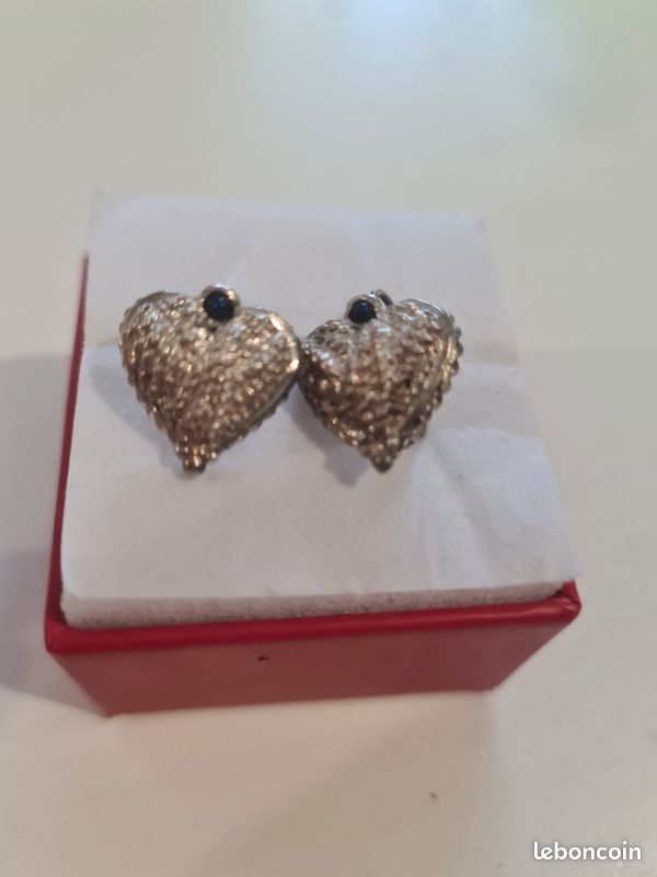 Boucles d'oreilles femme chic en argent 92 anciennes vintage coeur (image 1)