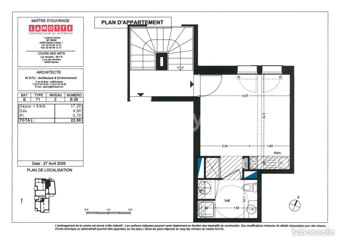 Appartement 1 pièce 22 m² · à Nantes · 22 m² · 429 €/mois