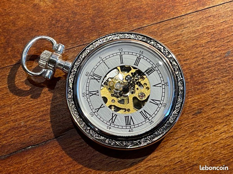 Montre De Poche Squelette Mécanique - Cadran Doré Avec Chiffres Romains - Style Vintage Rétro
