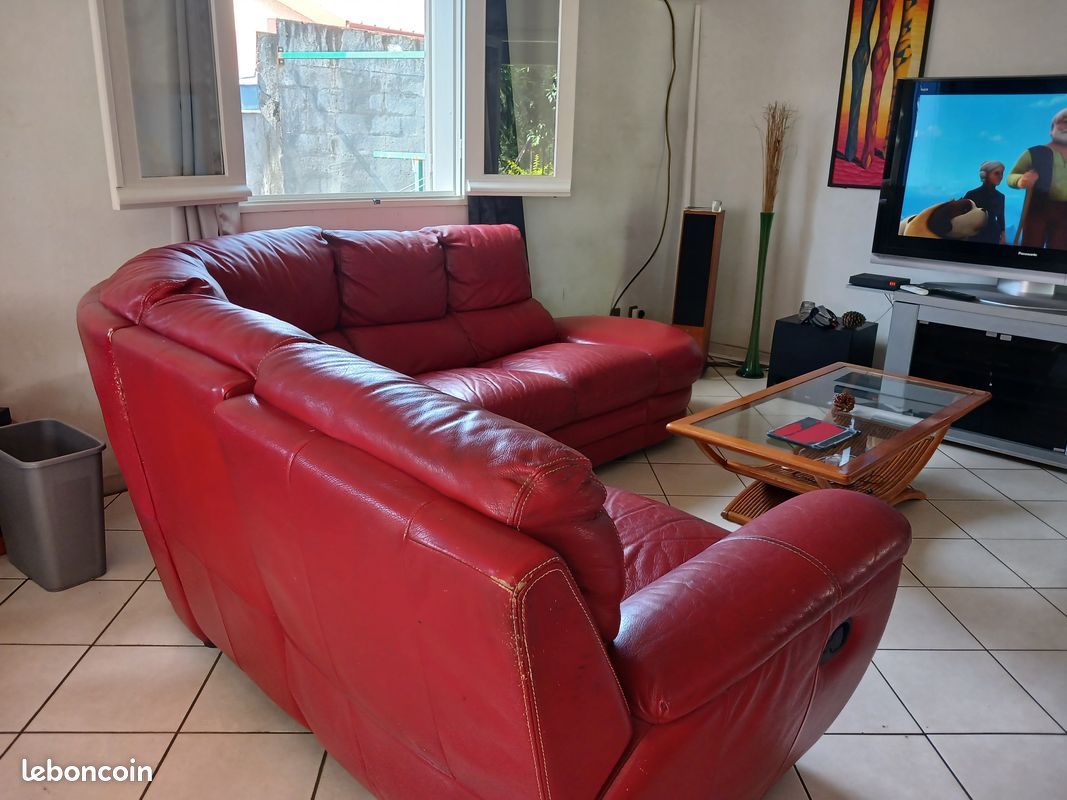 Vend canapé d angle en cuir (image 1)