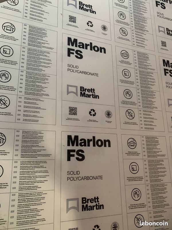 Vends 5 plaques de polycarbonate Marlon FS transparent 1250 x 2050 EN 2 mm épaisseur (image 1)