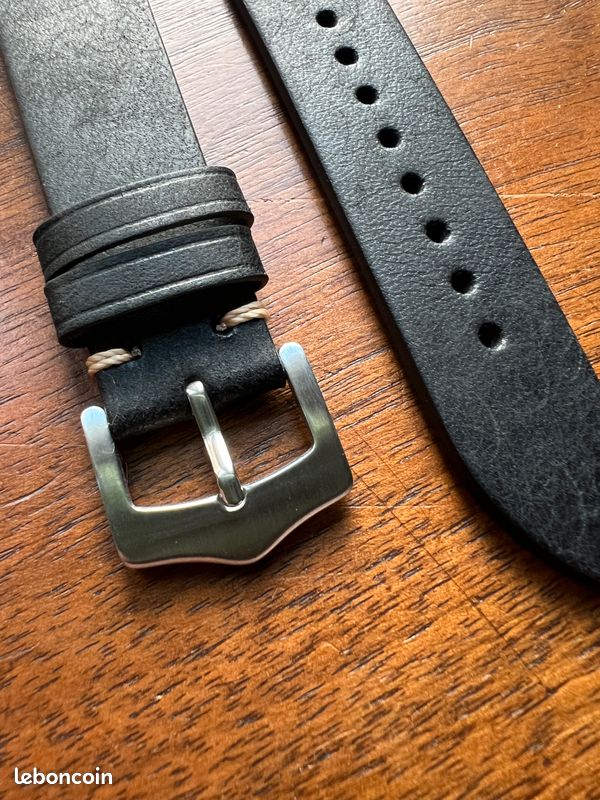 Bracelet De Montre En Cuir Noir 20mm - Vintage, Ancien Stock D'Horloger, Neuf