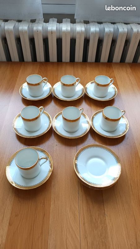 Set café ou thé 8 pièces porcelaine blanc doré - Paris - Vaisselle orientale