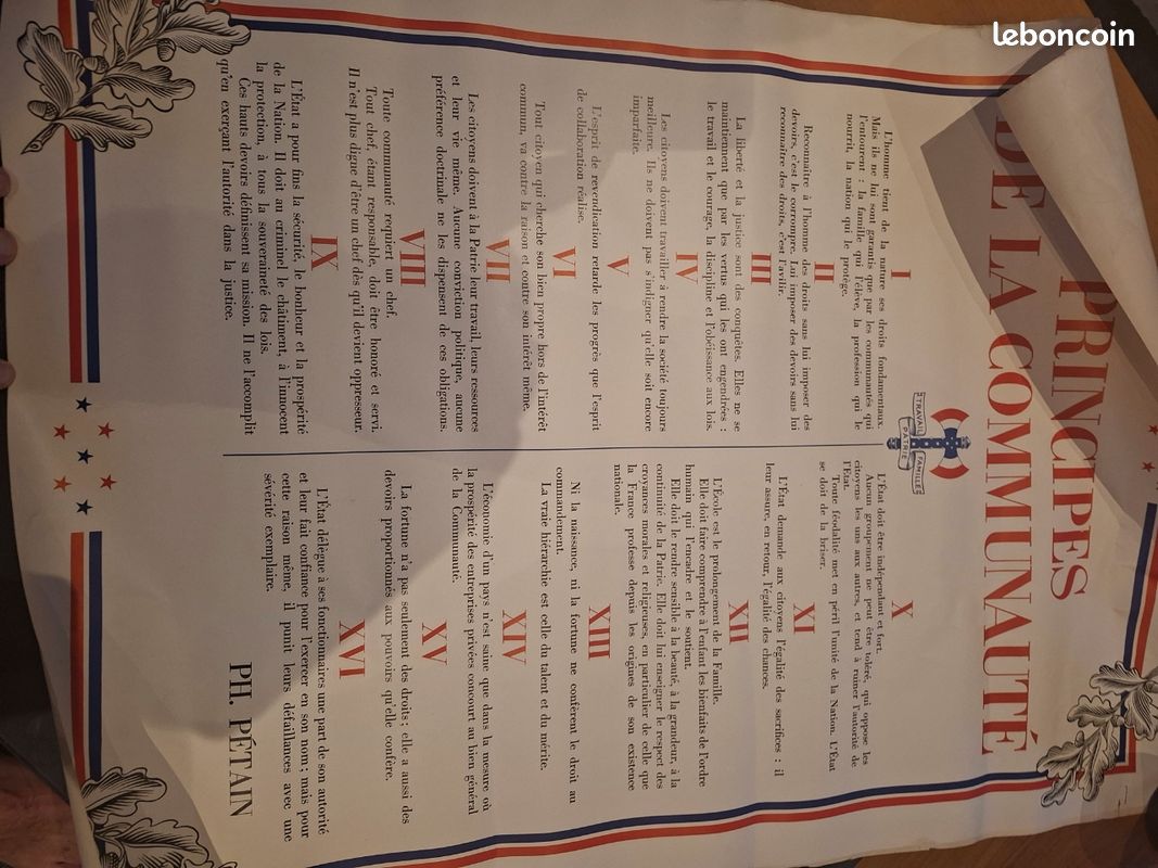 Affiche originale WWII 1941 - "Principes de la Communauté" (Pétain) - 75 x 55 cm - Imprimerie Draeger (image 3)