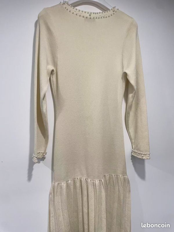 Robe Tunique Sandro Taille 1 - Nude/beige Avec Empiècement Perles, Magnifique, Occasion