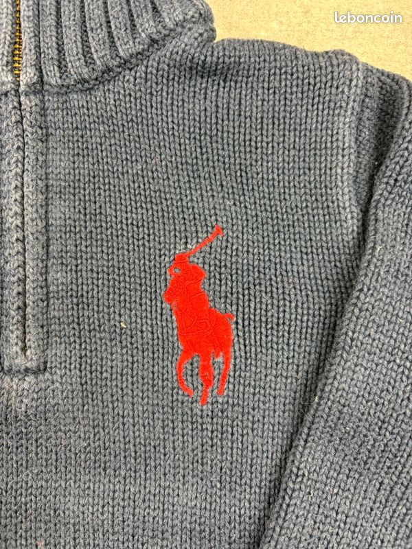 Polo Ralph Lauren Pull col montant zippé bleu marine enfant Taille 3 Ans Garçon Coton #R368 (image 2)