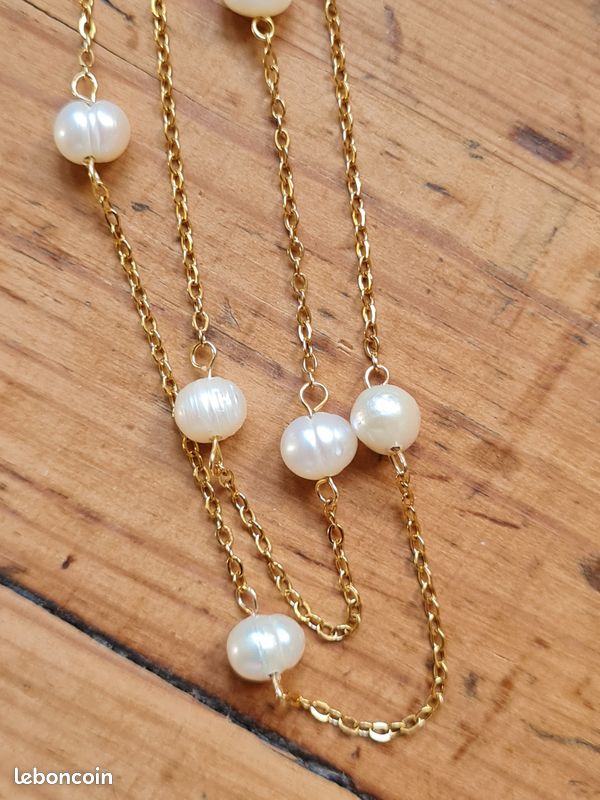 Collier De Perles D'eau Douce - Perles 10mm, Longueur 48cm - Noué Main - Très Bon état Occasion