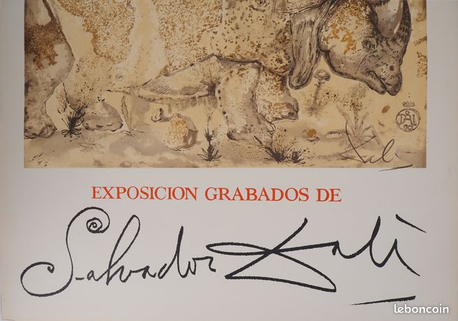 Lithographie Encadrée Le Rhinocéros – Salvador Dalí – Signée – Années 1970