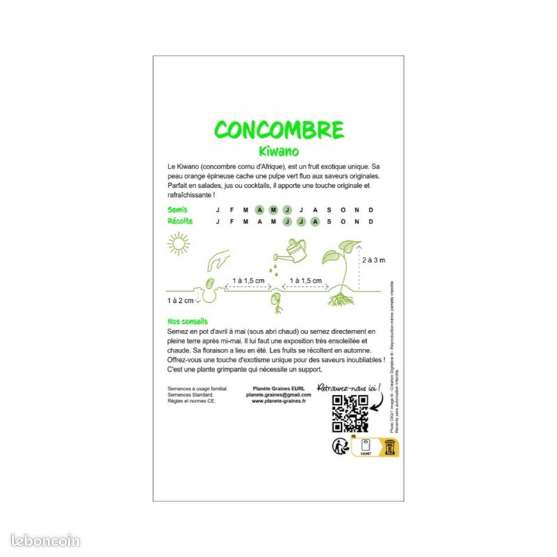 5 graines KIWANO fruits exotique / Concombre cornu (image 2)