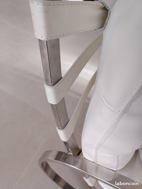 Fauteuil rocking chair en cuir crème (image 4)