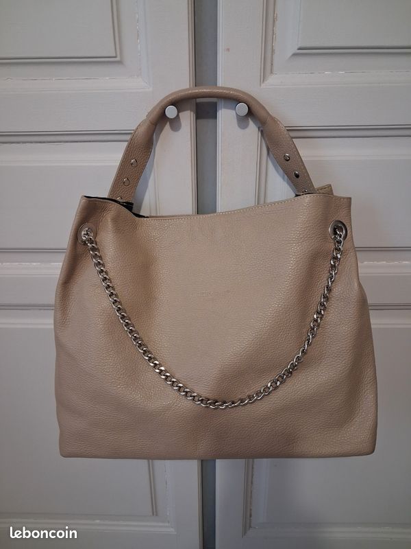 Sac cuir grainé beige (image 1)