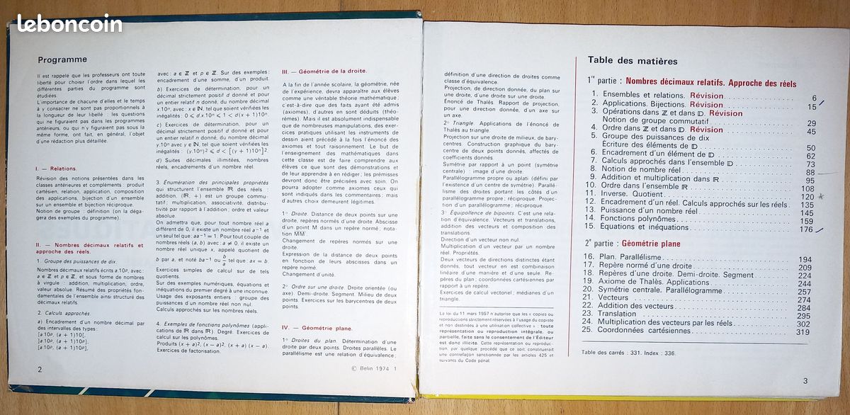 Mathématiques 4ème Belin- 1974 (image 4)