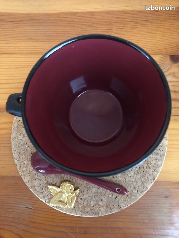 Tasse à soupe, céramique émaillée, artisanat, bol et sa cuillère (image 6)