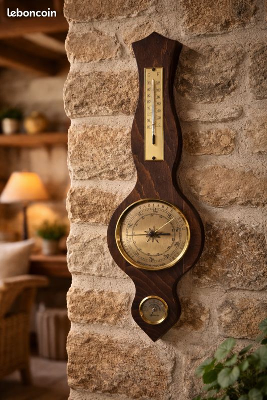 Baromètre Vintage En Bois - Forme Baril - Déco Murale Rustique