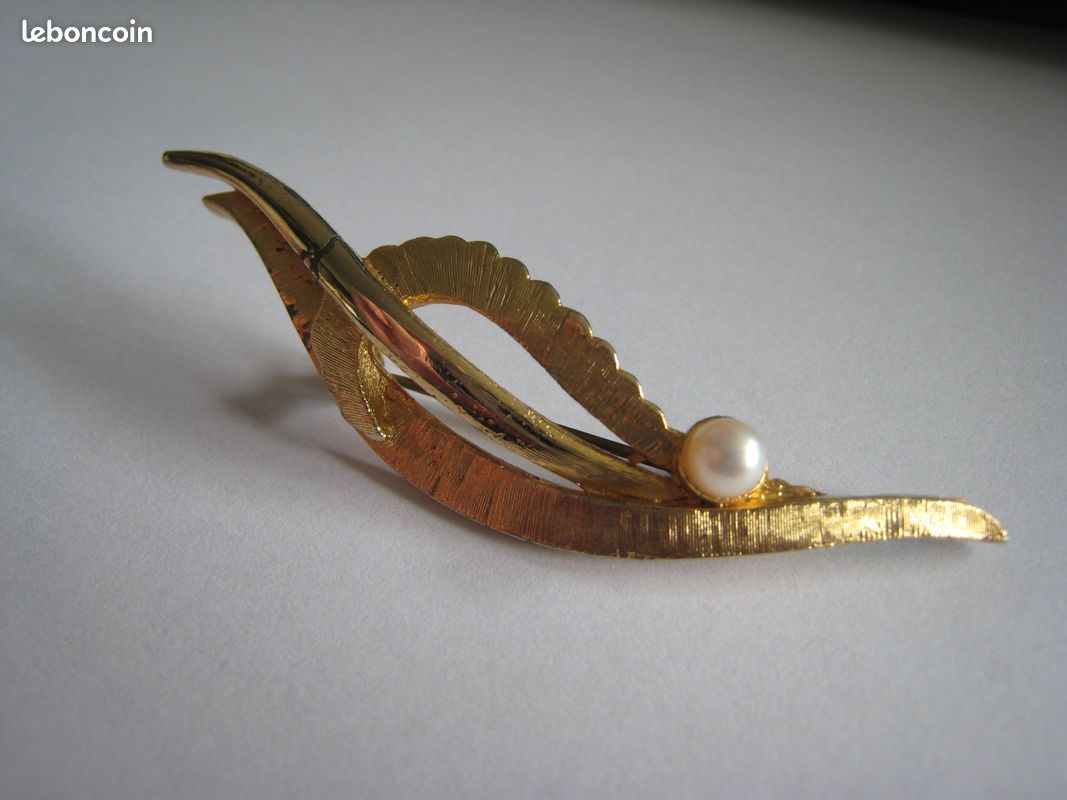 Broche Vintage Noeud Ruban - Doré à L'Or Fin Et Argenté Platine - Occasion Très Bon État