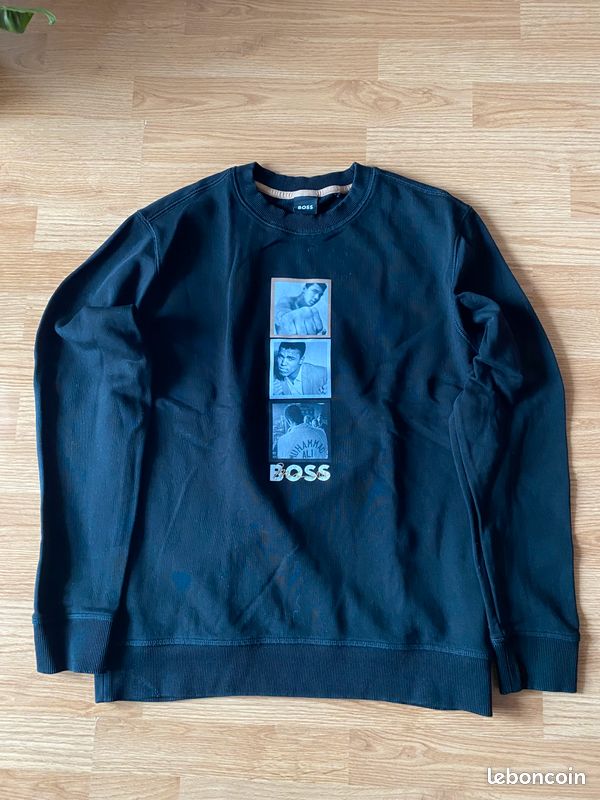 BOSS - Pull en coton avec détails contrastants - Bleu foncé - HUGO BOSS
