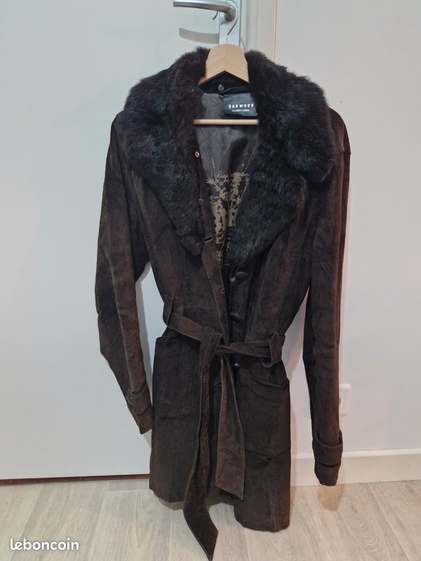 Manteau croûte de cuir et fourrure (image 3)