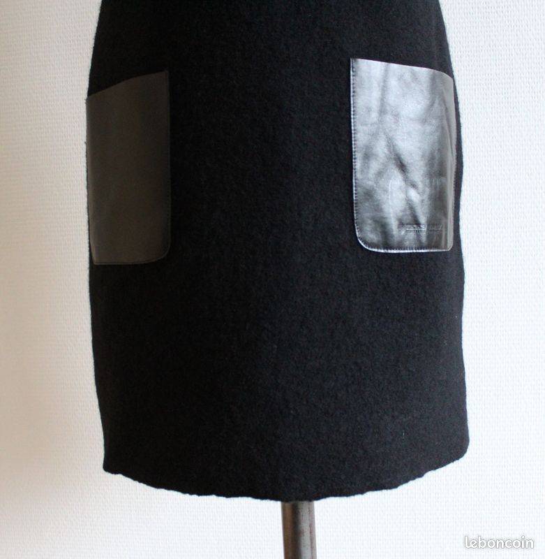 Robe Noire IKKS En Laine Taille 36 - Longueur Genou, Sans Manches - Occasion Très Bon état
