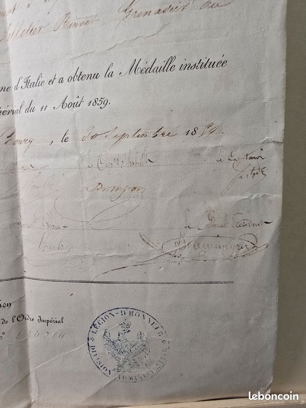 Diplôme médaille Italie 1859 Napoléon III 43e RI militaria (image 5)