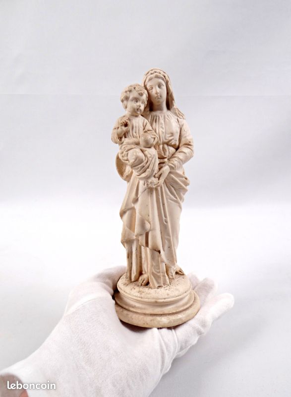 Statue Vierge à l'Enfant en plâtre d'art artisanat religieux début XXe - l'Antochine (image 4)