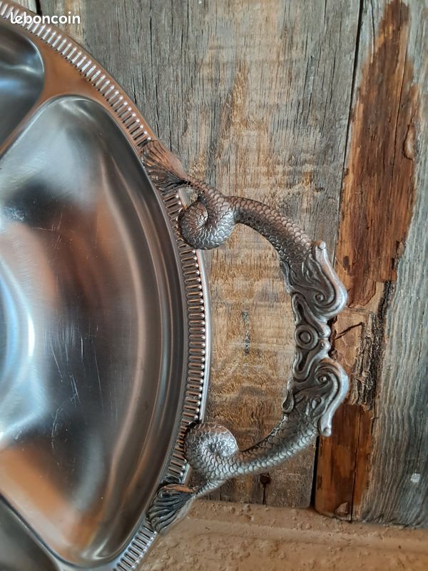 Grand Plateau Apéritif Rond Jean Couzon Inox Vintage - Fabriqué En France