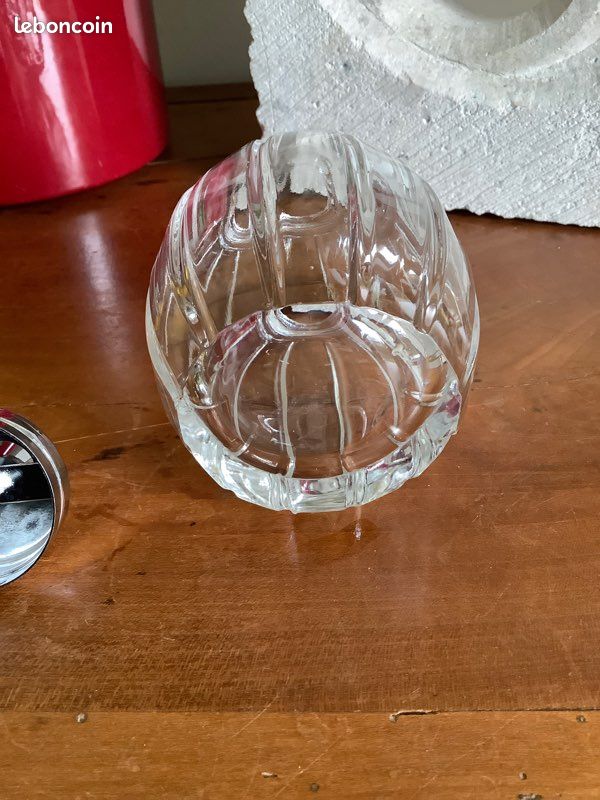 Sucrier En Verre Ciselé Motif Pointe De Diamant – Saupoudreuse Vintage Table