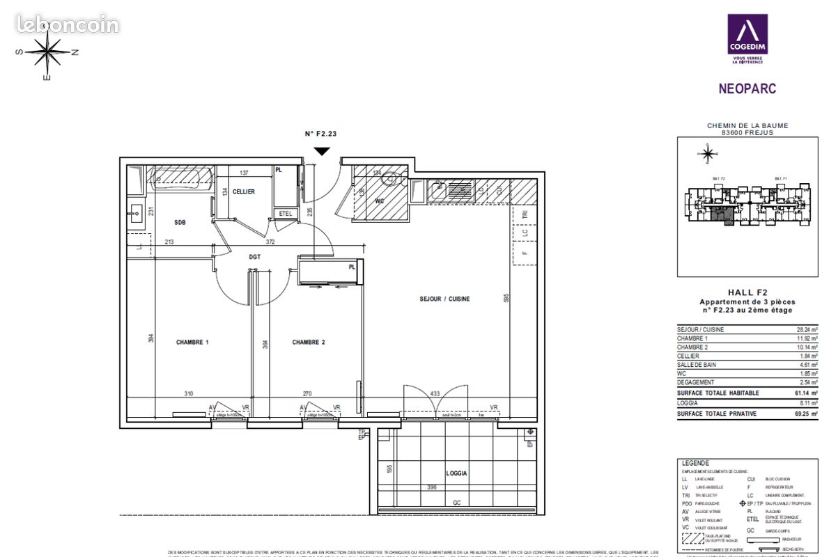 Appartement 3 pièces 61 m² · à Fréjus · 61 m² · 919 €/mois