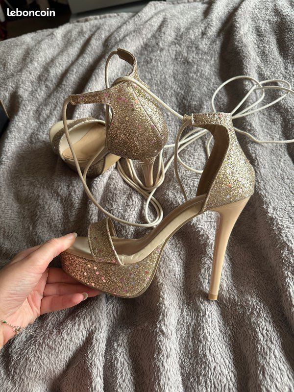 Sandales à talons hauts paillettes dorées plateforme soirée Shein