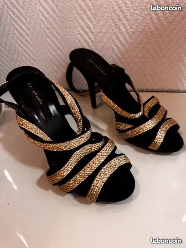 Chaussures ZARA noire or tresse taille 37 tbe (image 1)