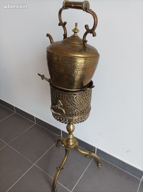 Grande théière cuivre laiton sur Brasero cuivre (image 1)
