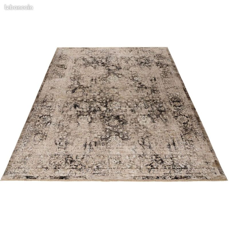 Tapis courtes mèches vintage rayé gris Sila Gris 80x150 (image 6)
