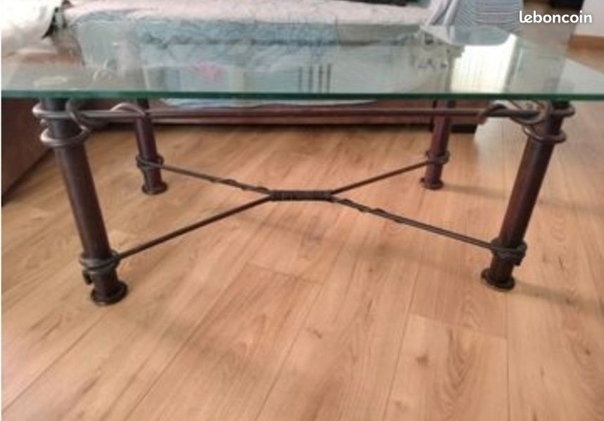 Table basse fer forgé plateau en verre (image 2)