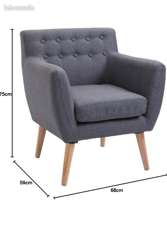 Fauteuil scandinave gris clair chiné – Très bon état (image 2)